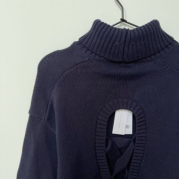 525 America Open Back Lace Up Turtleneck Chunky Knit Sweater Navy Blue S NWT - Picture 6 of 10